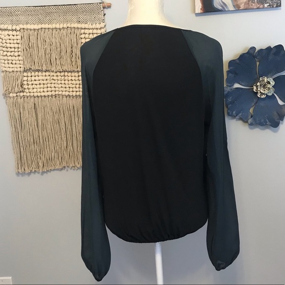 Michael Stars sheer Sleeve faux Wrap top - Picture 3 of 8